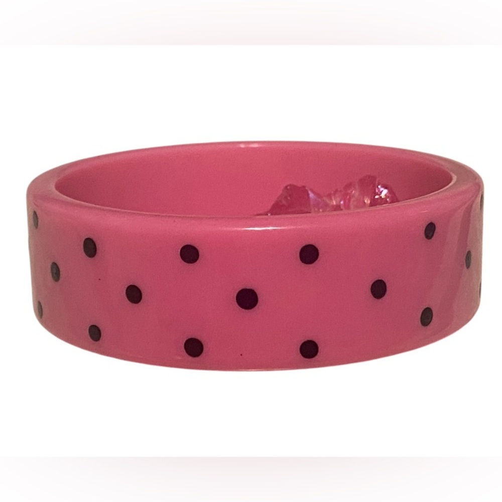 Vintage Pink & Black Polka Dot Plastic Bangle Bracelet #7056 - Picture 2 of 11